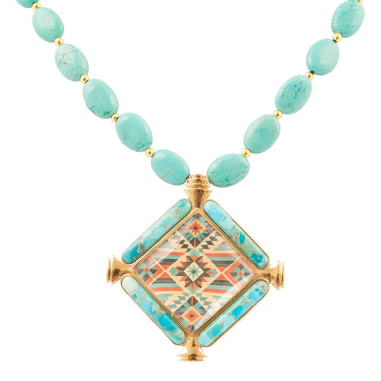 Native Weave Blue Turquoise Golden Pendant Necklace