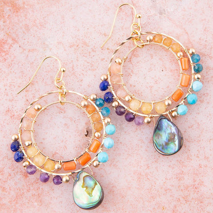 Kaleidoscope Multistone Golden Chandelier Earrings - Barse Jewelry