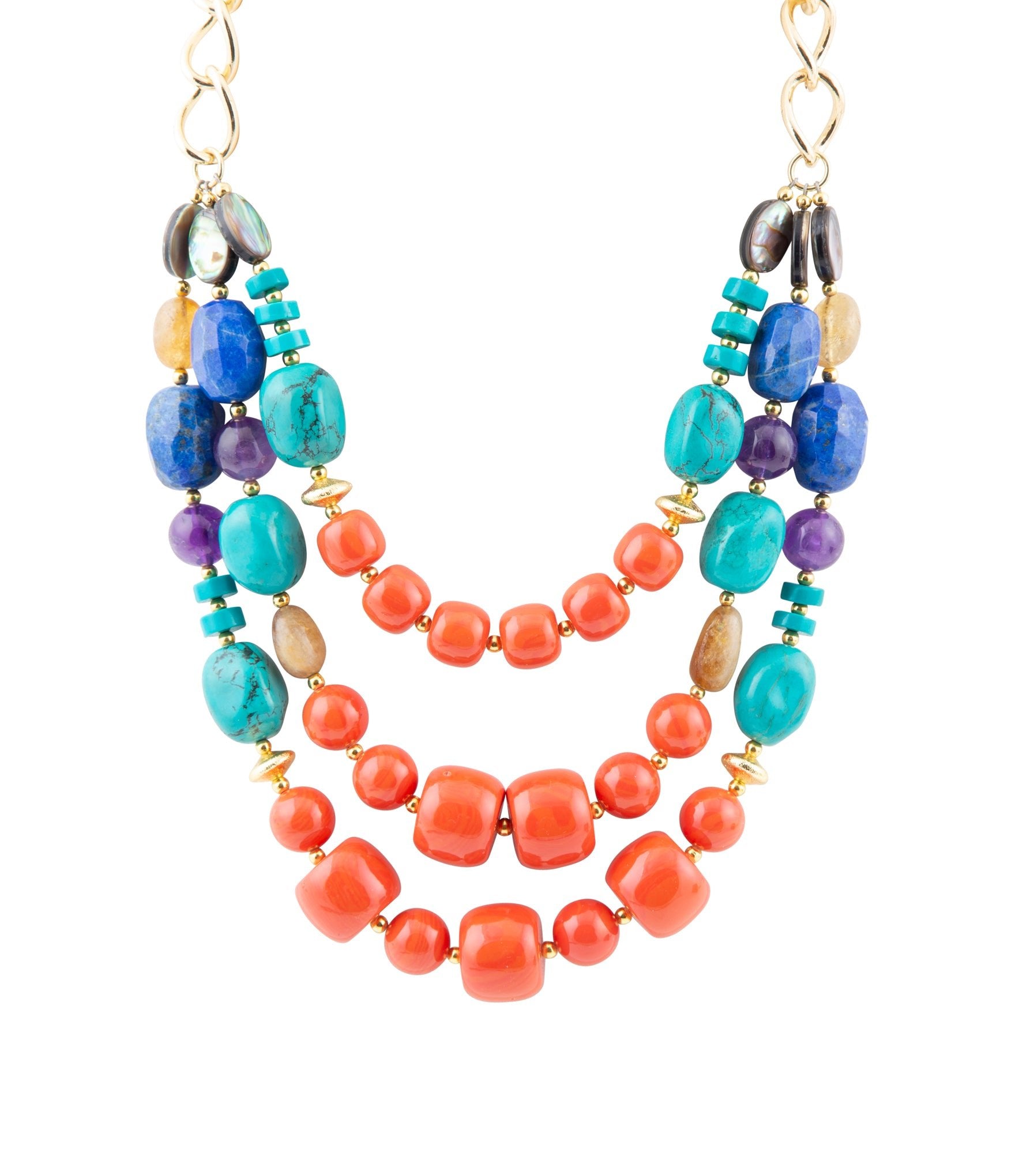 Kaleidoscope Multistone Statement Golden Necklace - Barse Jewelry