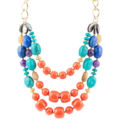Kaleidoscope Multistone Statement Golden Necklace - Barse Jewelry