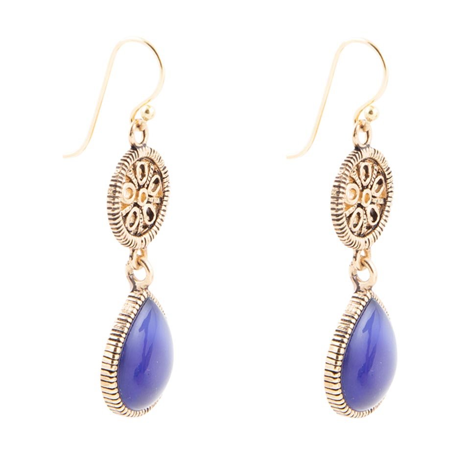 Lace Blue Agate Drop Golden Earrings - Barse Jewelry