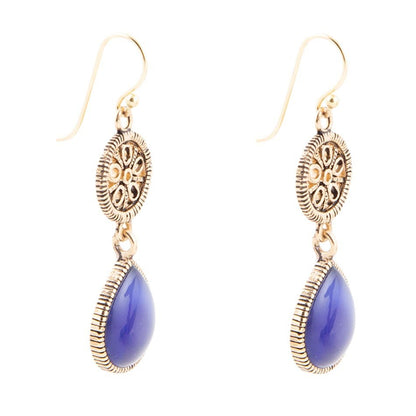 Lace Blue Agate Drop Golden Earrings - Barse Jewelry