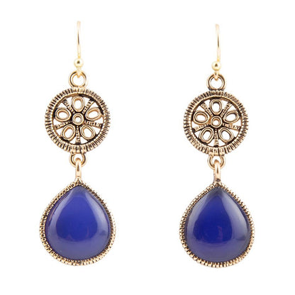 Lace Blue Agate Drop Golden Earrings - Barse Jewelry