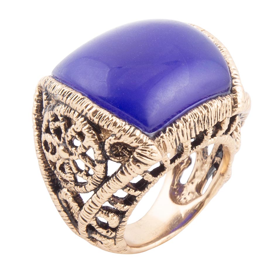 Lace Blue Agate Golden Statement Ring - Barse Jewelry