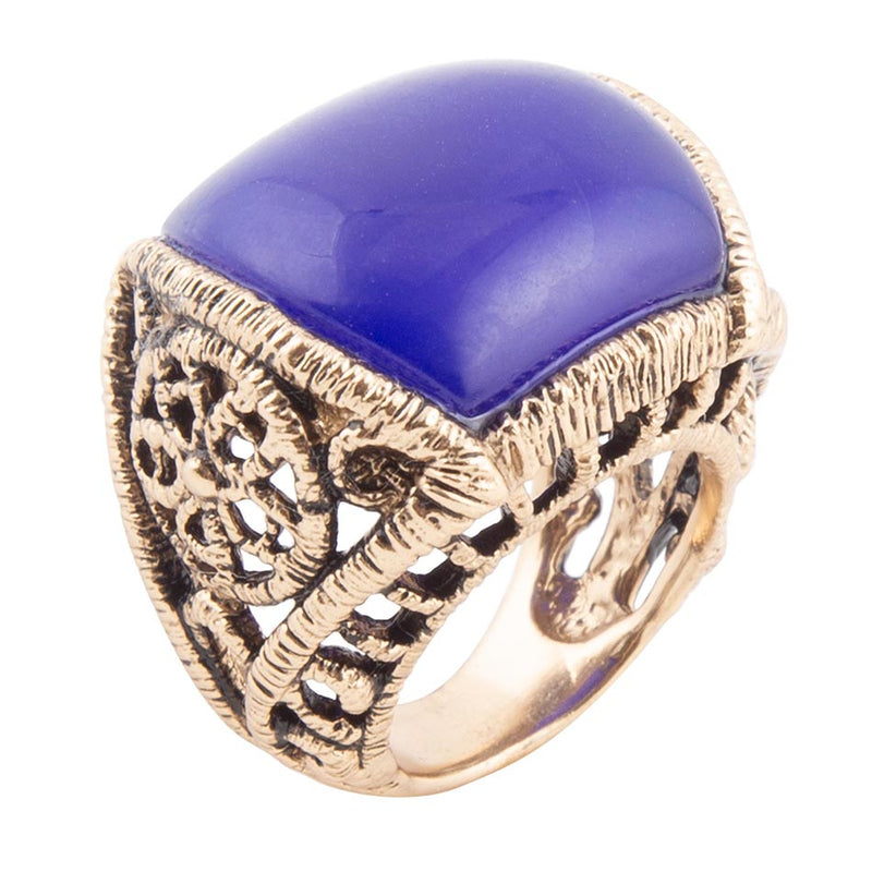 Lace Blue Agate Golden Statement Ring - Barse Jewelry