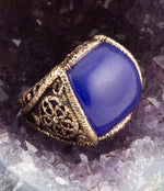 Lace Blue Agate Golden Statement Ring - Barse Jewelry