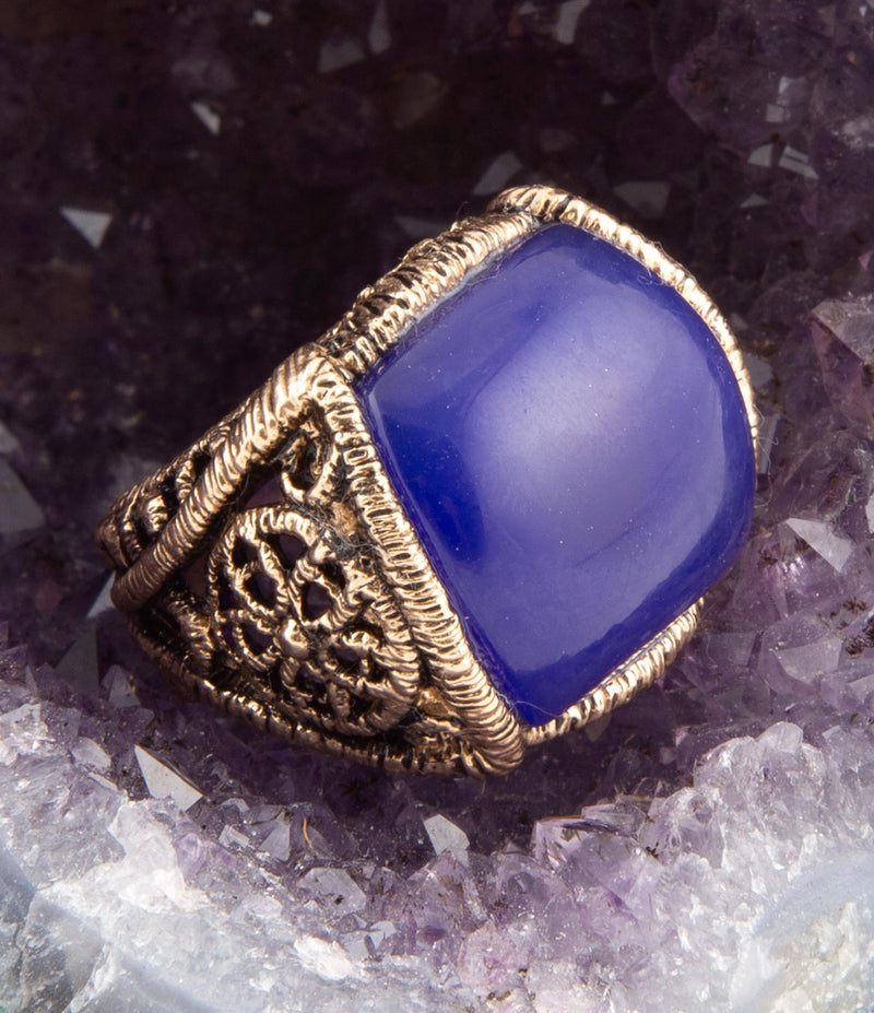 Lace Blue Agate Golden Statement Ring - Barse Jewelry