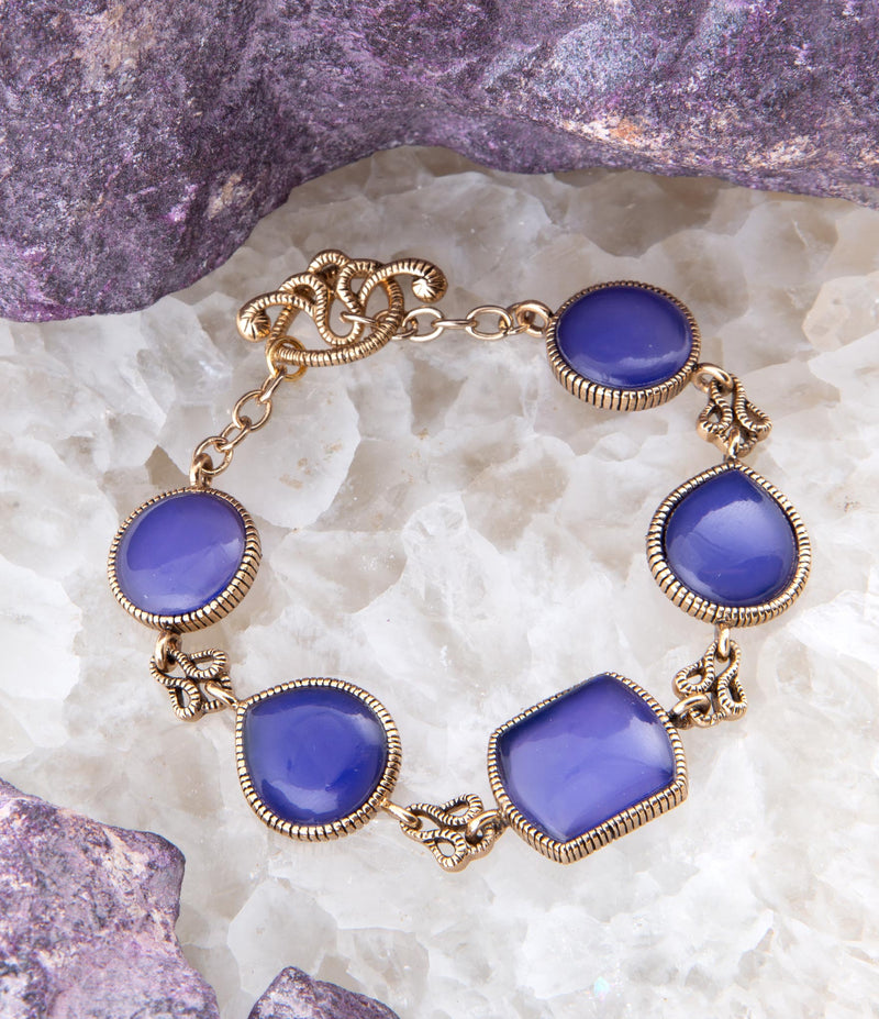 Lace Blue Agate Link Golden Bracelet - Barse Jewelry