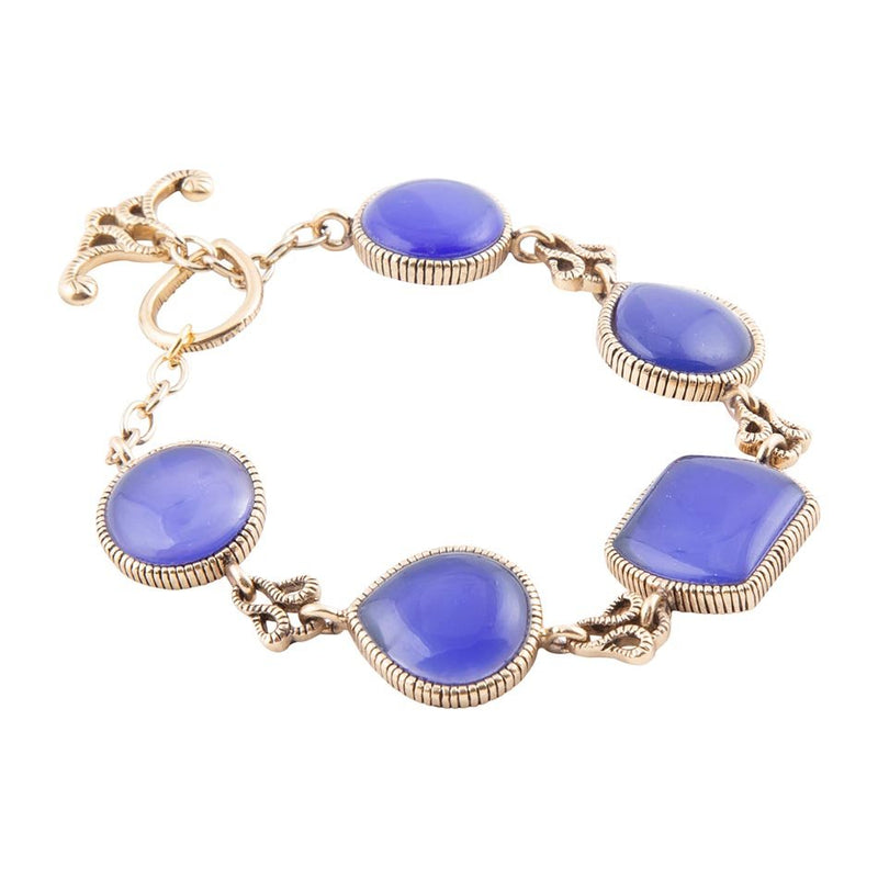 Lace Blue Agate Link Golden Bracelet - Barse Jewelry