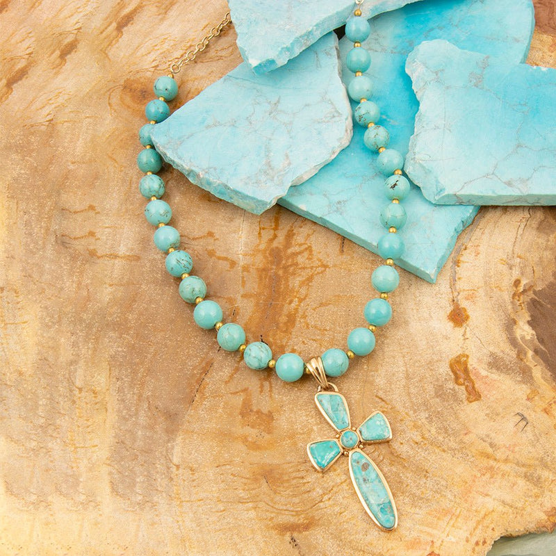 Las Cruces Blue Magnesite Cross Pendant Necklace - Barse Jewelry