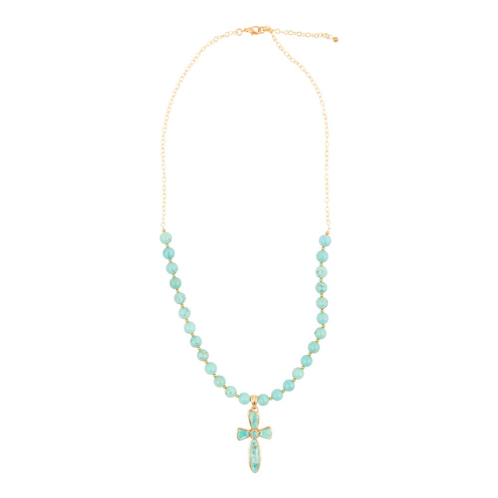 Las Cruces Blue Turquoise Cross Golden Pendant Necklace – Barse