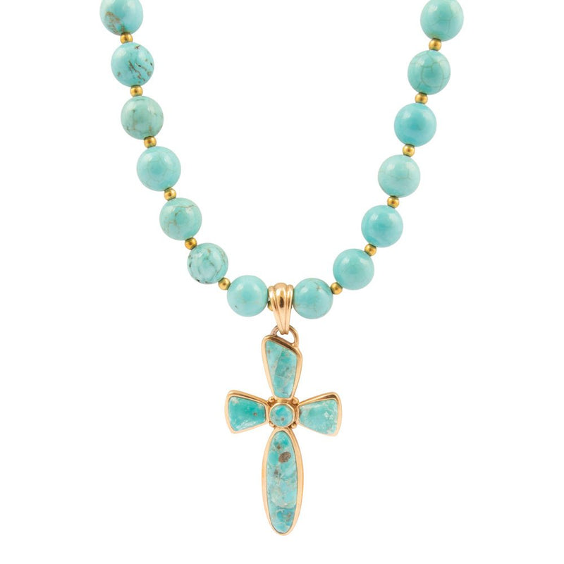 Las Cruces Blue Magnesite Cross Pendant Necklace - Barse Jewelry