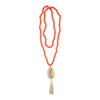 Leather Tassel and Pink Jade Goldtone Necklace - Barse Jewelry