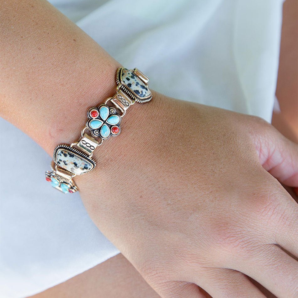 Legacy Blue Turquoise and Dalmatian Jasper Golden Bracelet - Barse Jewelry