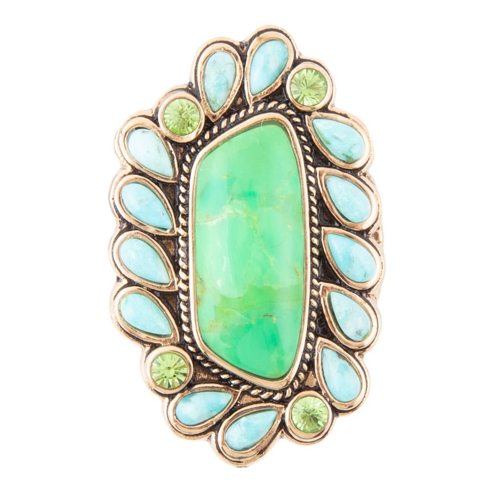 Legacy Lime Green and Blue Turquoise Golden Statement Ring - Barse Jewelry