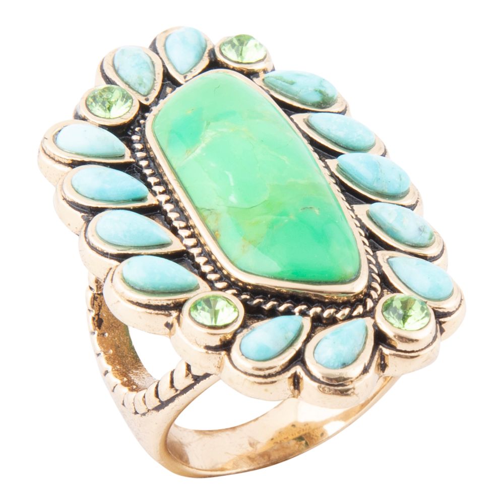 Legacy Lime Green and Blue Turquoise Golden Statement Ring - Barse Jewelry