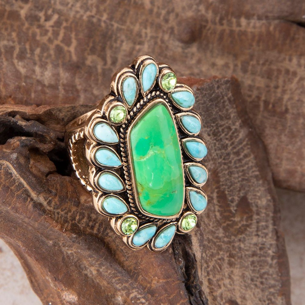 Legacy Lime Green and Blue Turquoise Golden Statement Ring - Barse Jewelry