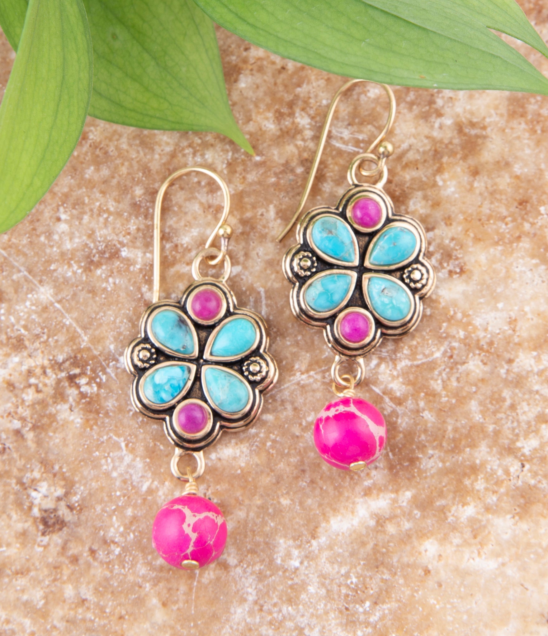 Legacy Pink Agate Golden Drop Earrings - Barse Jewelry