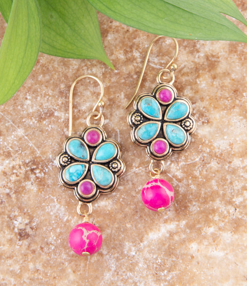 Legacy Pink Agate Golden Drop Earrings - Barse Jewelry