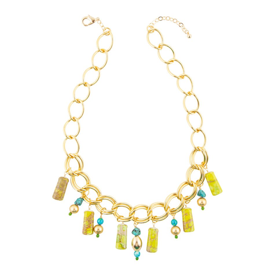 Lime Green Jasper Charm Golden Necklace - Barse Jewelry