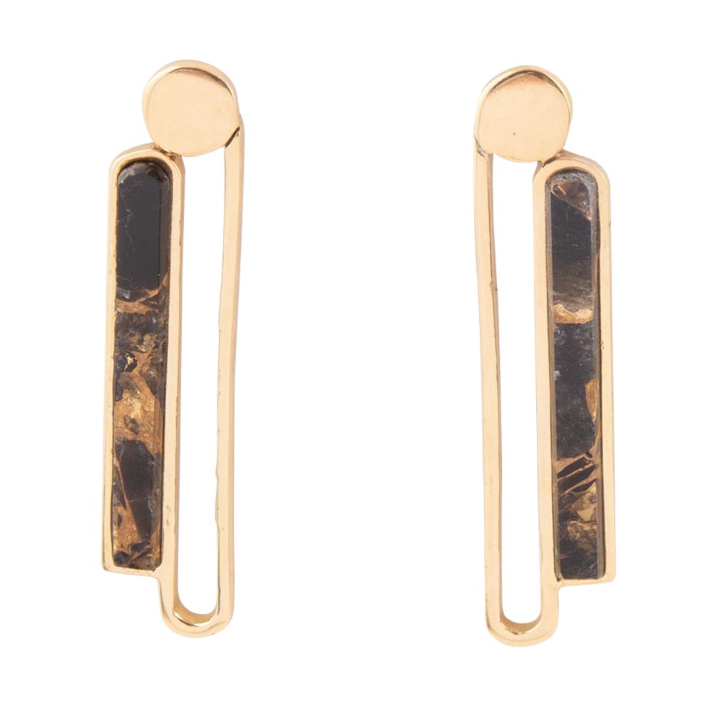 Linear Black and Gold Shungite Matrix and Golden Bronze Earrings - Barse Jewelry