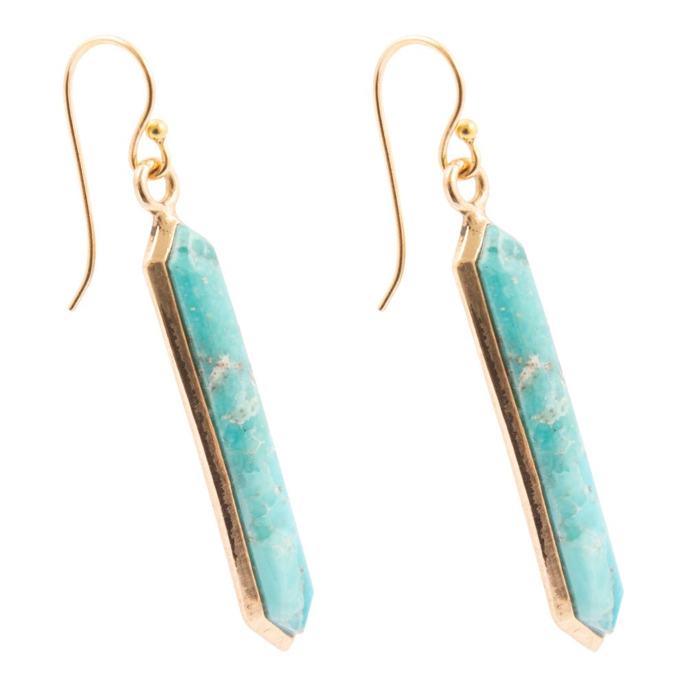 Linear Blue Turquoise Golden Drop Earrings - Barse Jewelry
