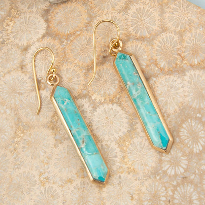 Linear Blue Turquoise Golden Drop Earrings - Barse Jewelry