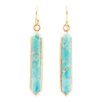 Linear Blue Turquoise Golden Drop Earrings - Barse Jewelry