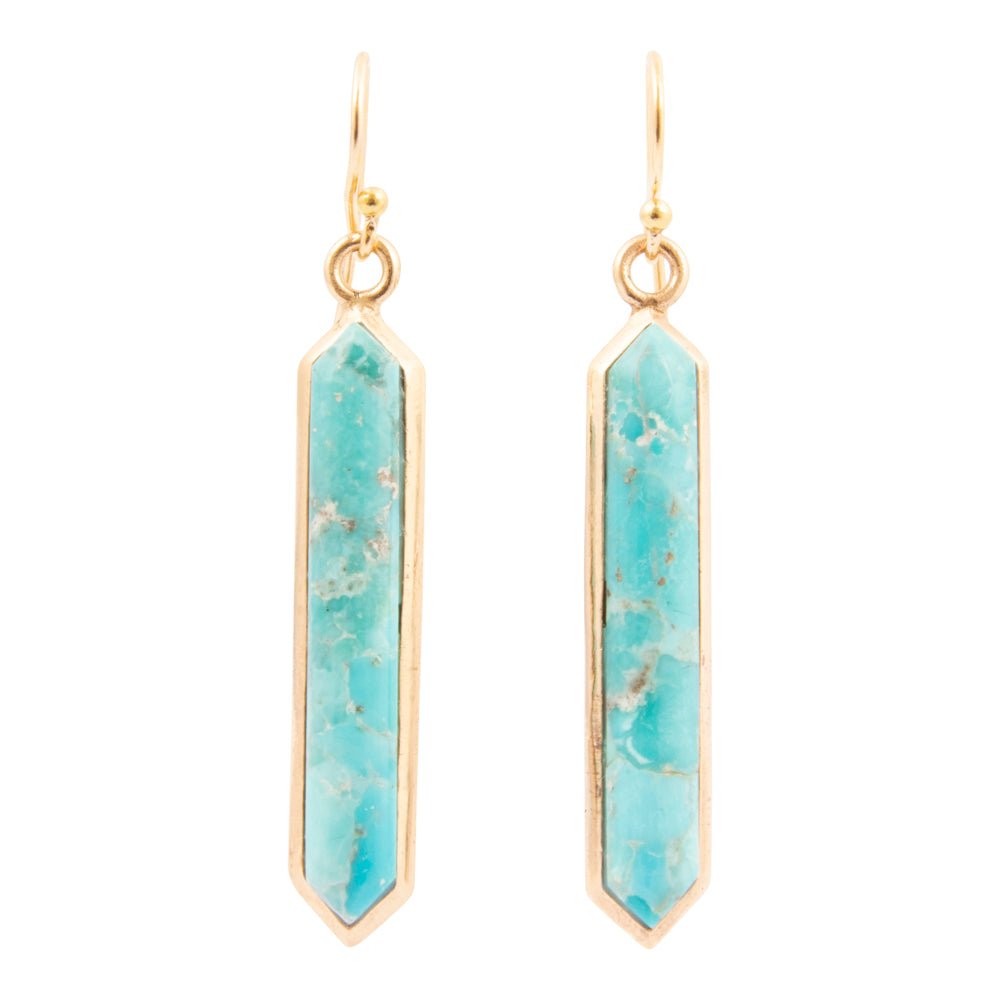 Linear Blue Turquoise Golden Drop Earrings - Barse Jewelry