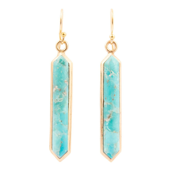 Genuine Blue Turquoise Golden Drop Earrings