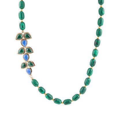 Linked Blue and Green Golden Necklace - Barse Jewelry