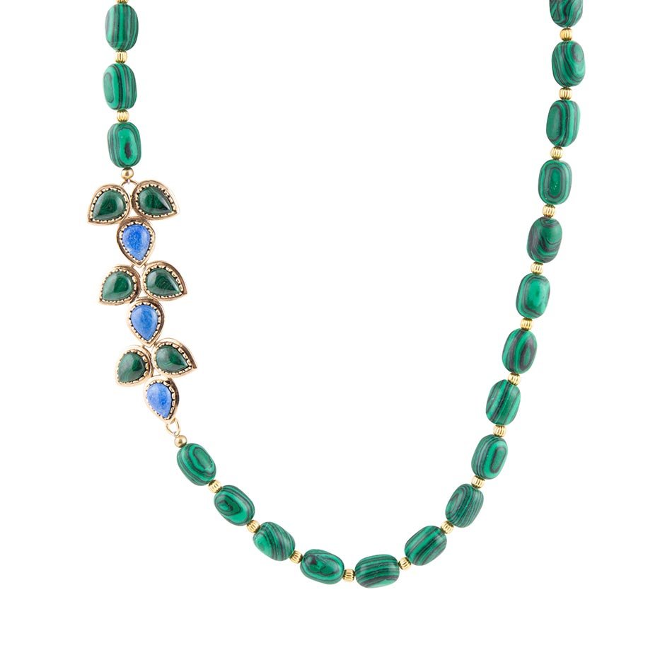 Linked Blue and Green Golden Necklace - Barse Jewelry
