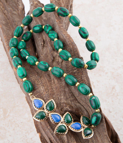 Linked Blue and Green Golden Necklace - Barse Jewelry