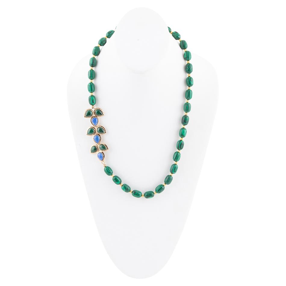 Linked Blue and Green Golden Necklace - Barse Jewelry