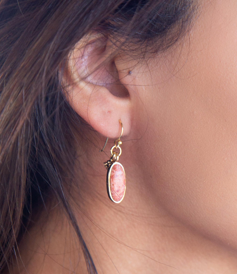 Lucent Orange Sponge Coral Golden Drop Earrings - Barse Jewelry