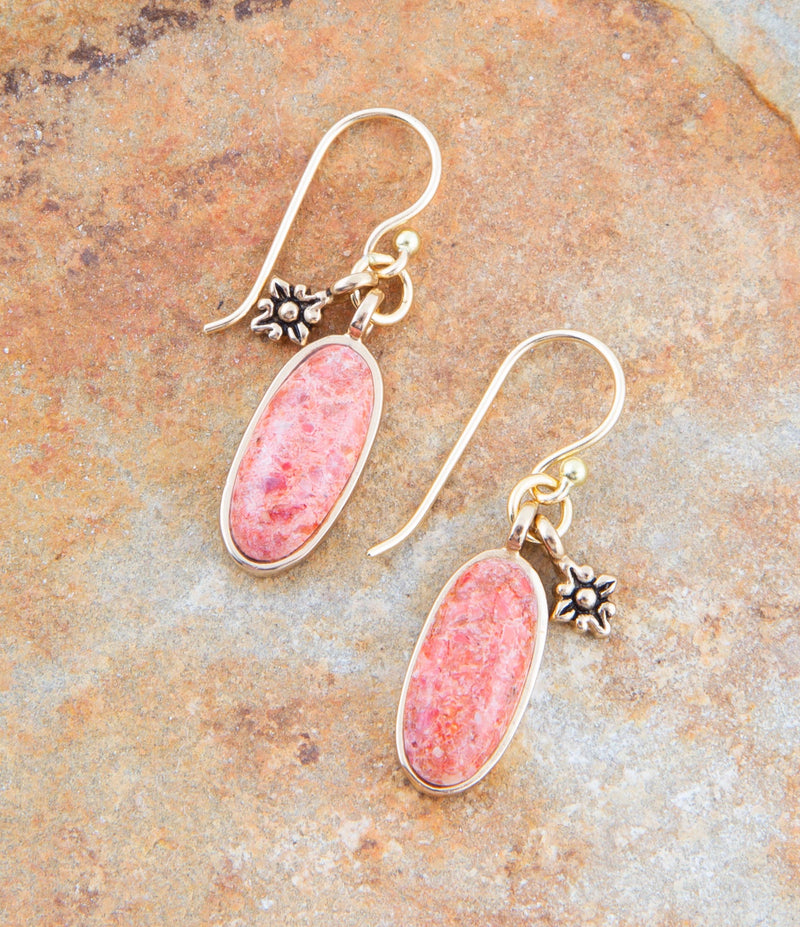 Lucent Orange Sponge Coral Golden Drop Earrings - Barse Jewelry