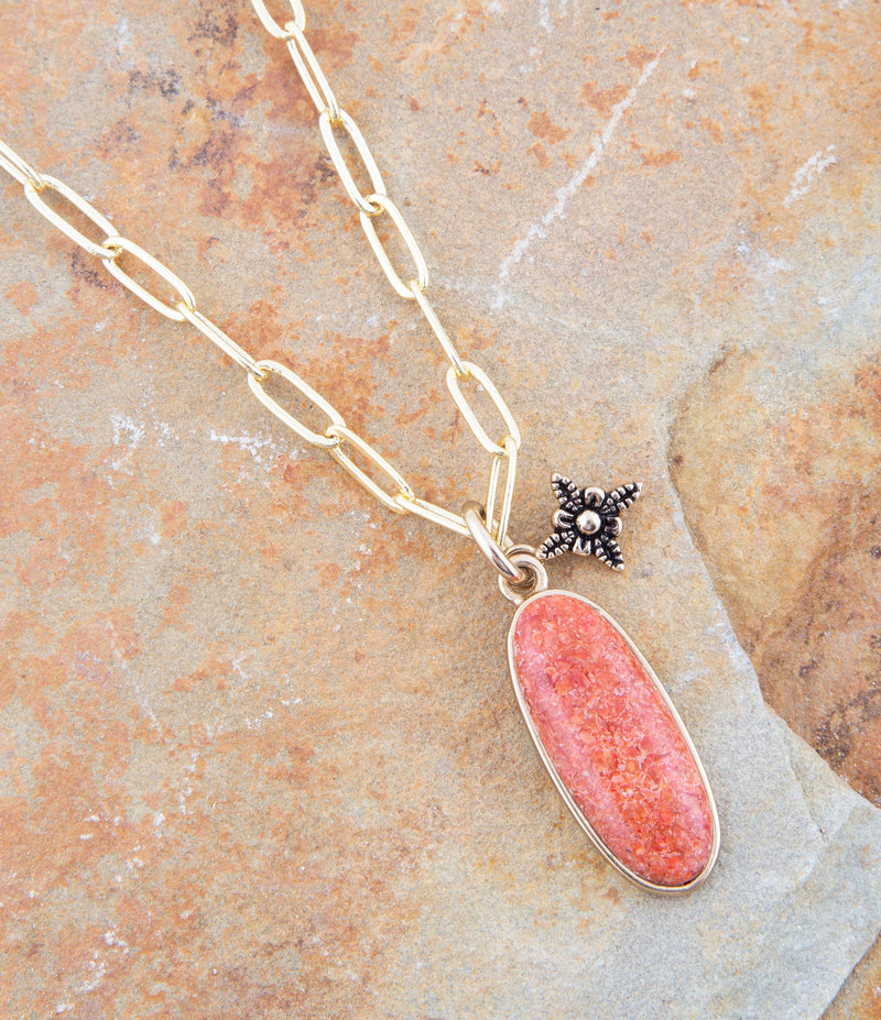 Lucent Orange Sponge Coral Pendant Golden Chain Necklace - Barse Jewelry
