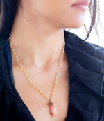 Lucent Orange Sponge Coral Pendant Golden Chain Necklace - Barse Jewelry