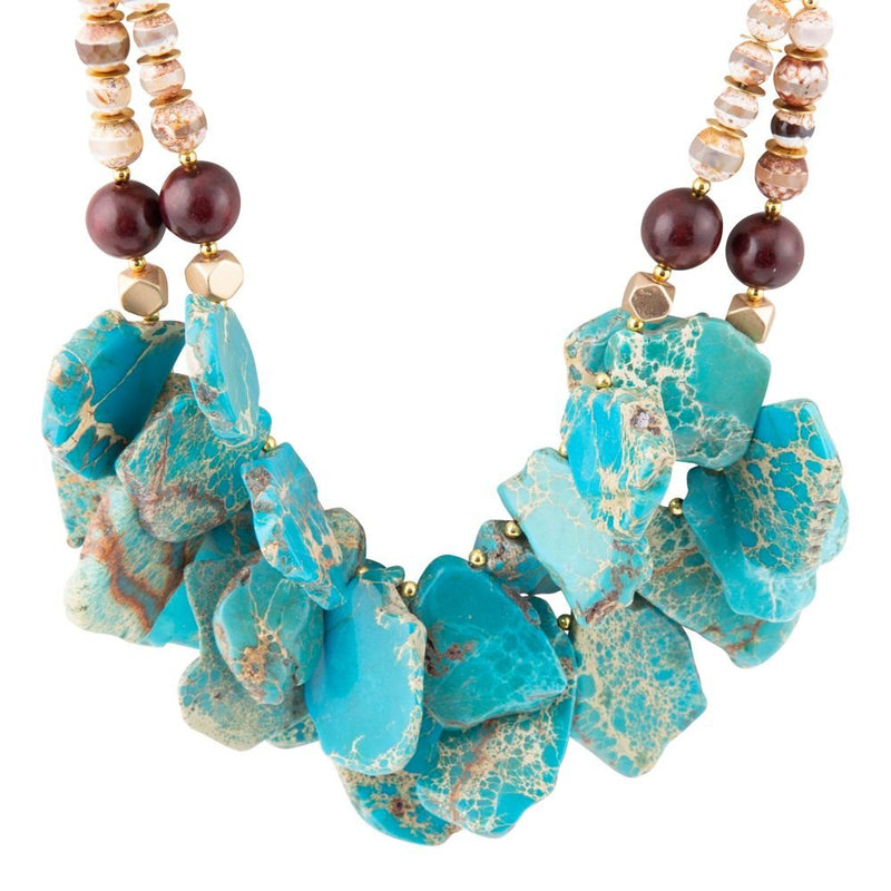 Lucia Blue Jasper and Fire Agate Golden Strand Necklace - Barse Jewelry