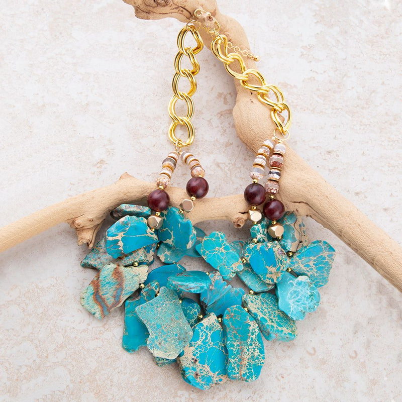 Lucia Blue Jasper and Fire Agate Golden Strand Necklace - Barse Jewelry