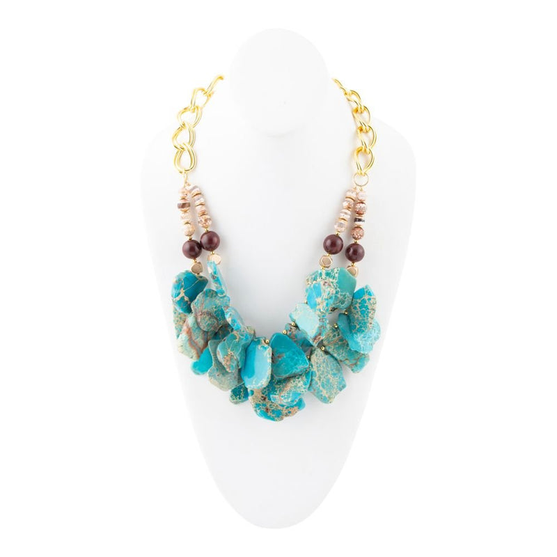 Lucia Blue Jasper and Fire Agate Golden Strand Necklace - Barse Jewelry