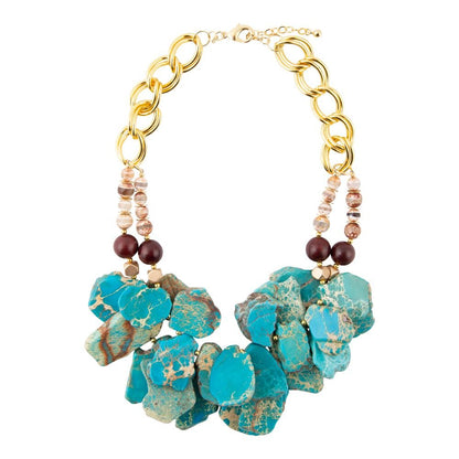 Lucia Blue Jasper and Fire Agate Golden Strand Necklace - Barse Jewelry