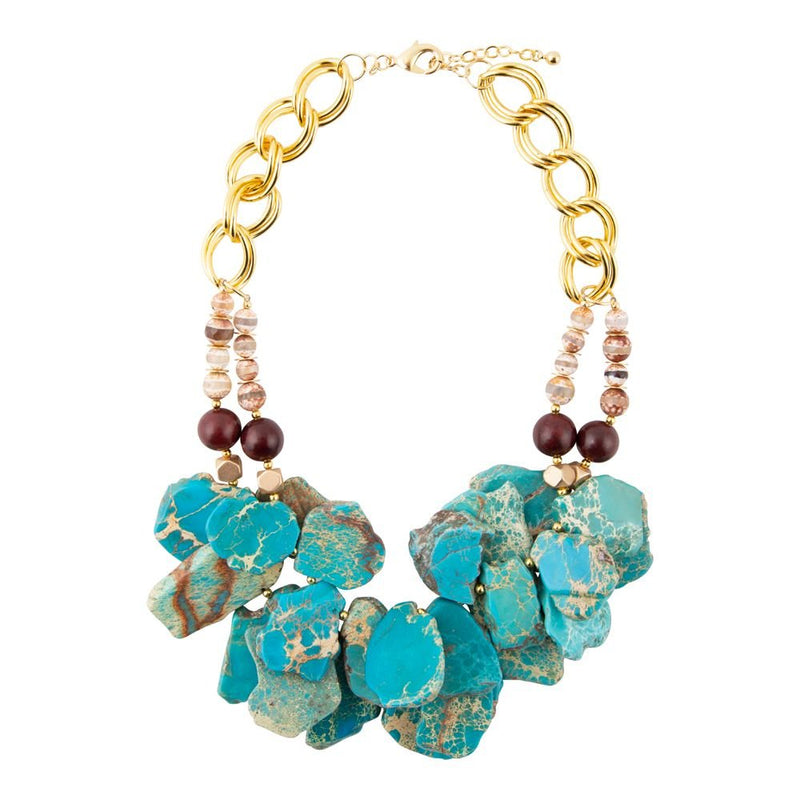 Lucia Blue Jasper and Fire Agate Golden Strand Necklace - Barse Jewelry