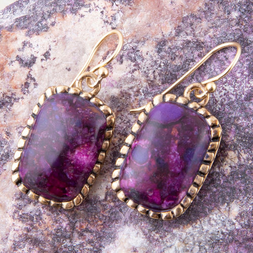 Luminous Purple Turquoise Golden Drop Earrings - Barse Jewelry