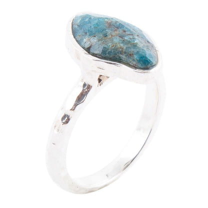 Luna Faceted Blue Apatite and Sterling Silver Hammered Ring - Barse Jewelry