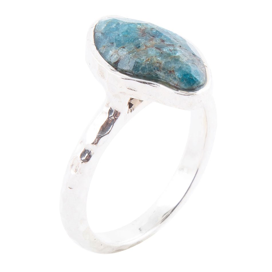 Luna Faceted Blue Apatite and Sterling Silver Hammered Ring - Barse Jewelry