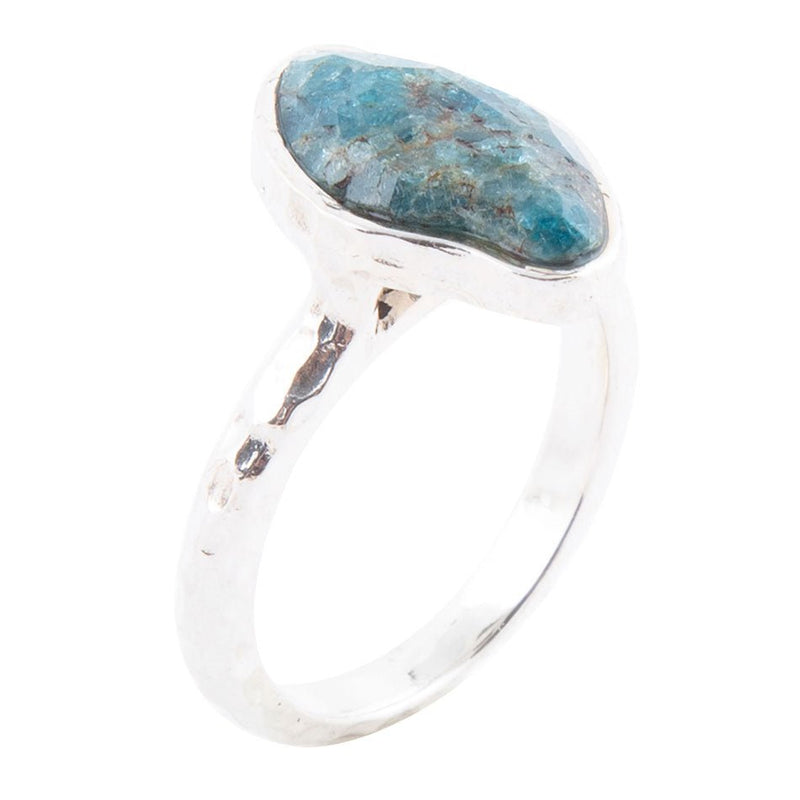 Luna Faceted Blue Apatite and Sterling Silver Hammered Ring - Barse Jewelry
