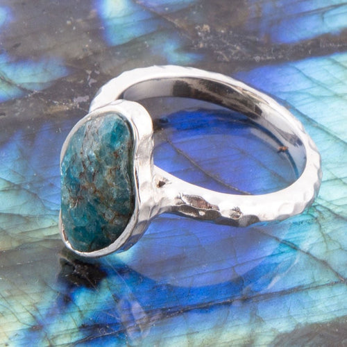 Luna Faceted Blue Apatite and Sterling Silver Hammered Ring - Barse Jewelry