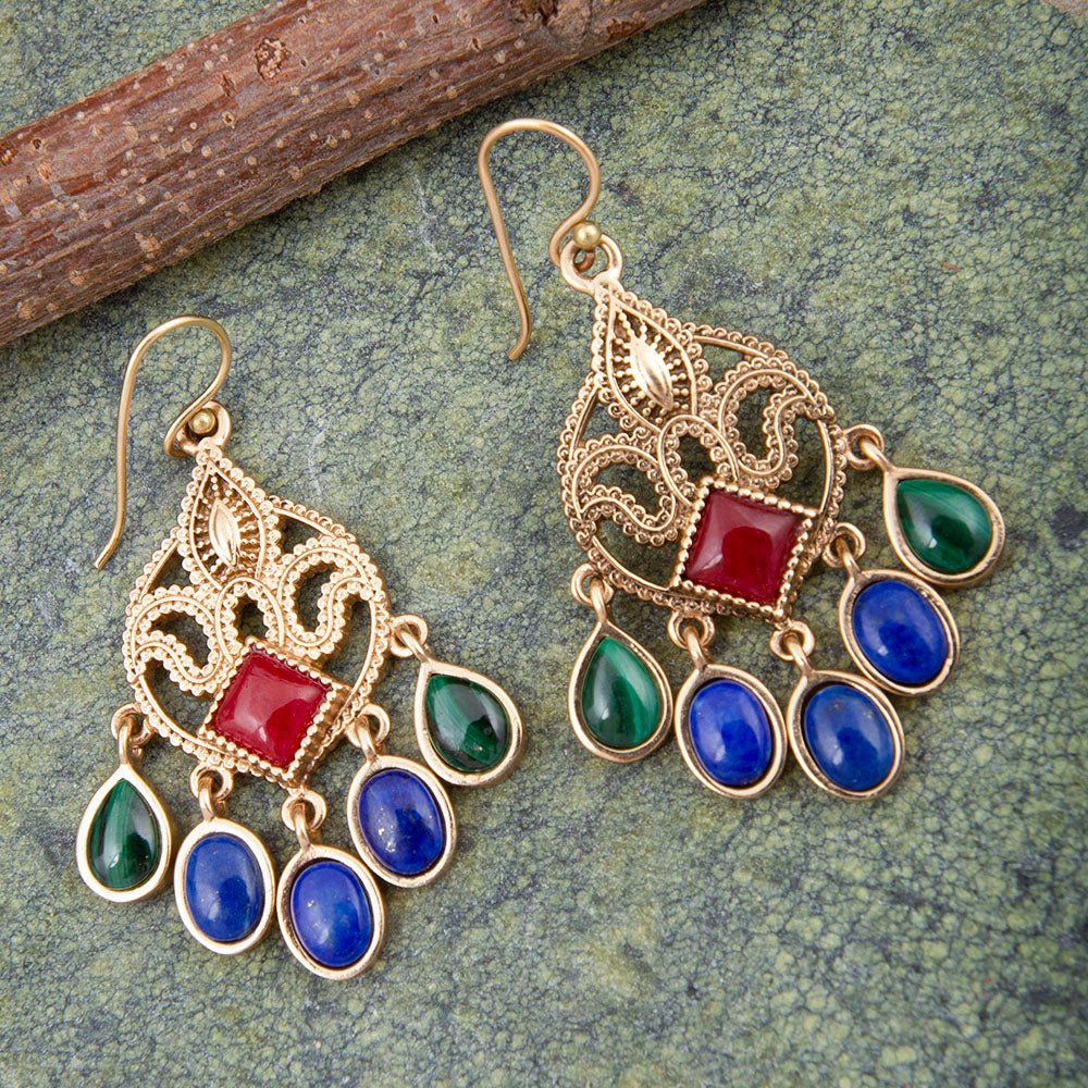 Luscious Red Quartz Golden Chandelier Earrings - Barse Jewelry