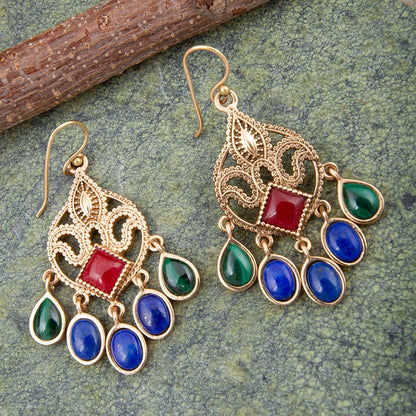 Luscious Red Quartz Golden Chandelier Earrings - Barse Jewelry